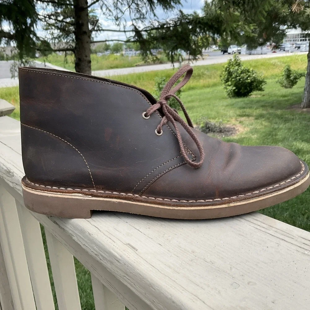 Clarks Chukka Bushacre Desert Boots 2 Eye 15770 Brown Leather Mens size 9-1/2 M